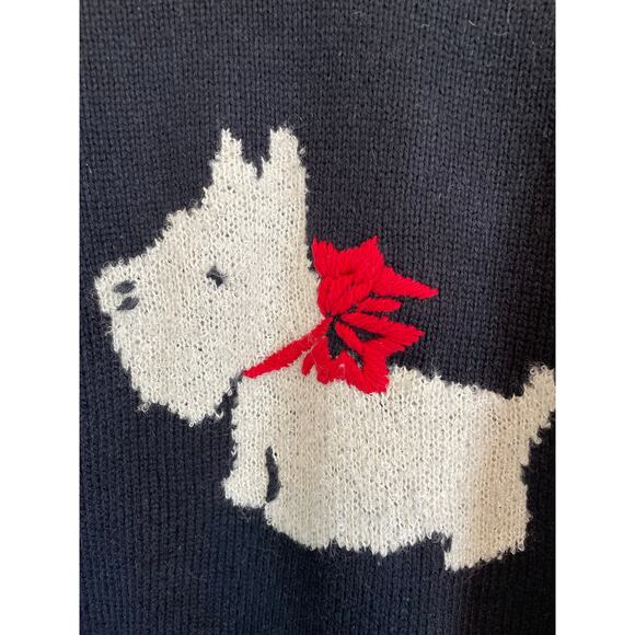 J.Jill black scottie dog sweater v-neck red yak hair wool pullover Size L - Picture 3 of 7